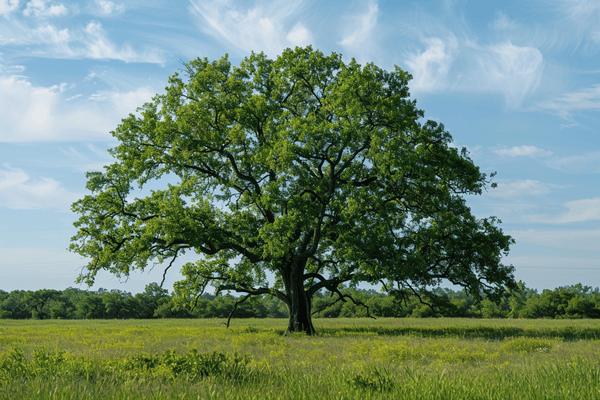 A strong tree stands alone in a field