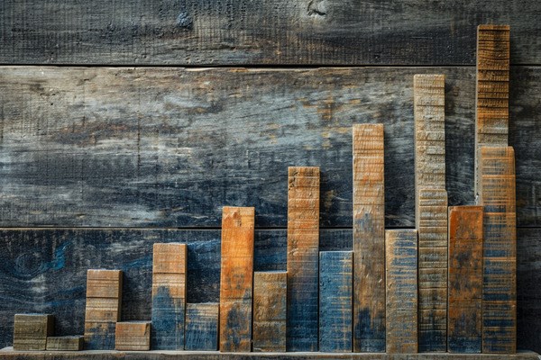 Wooden blocks forming an increasing bar graph