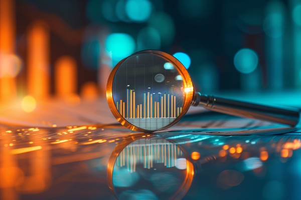 Magnifying glass with an enlarged bar graph able to be seen through it