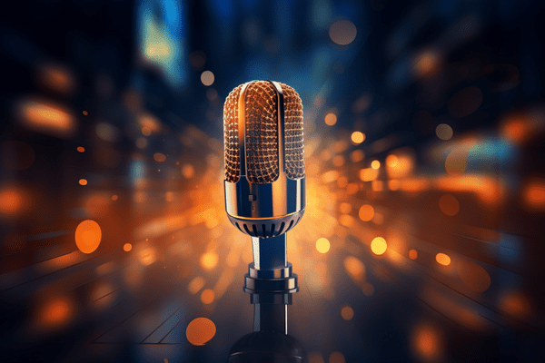 Microphone with Multicolored Points of Light in Background