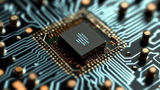 A microship with pale blue pathways and bronze nodes