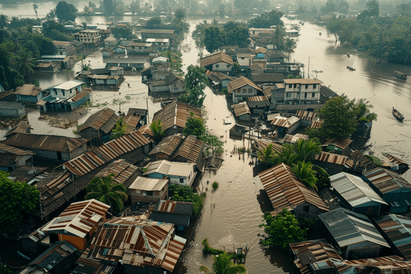 Flooding destruction in a small town in a third-world country