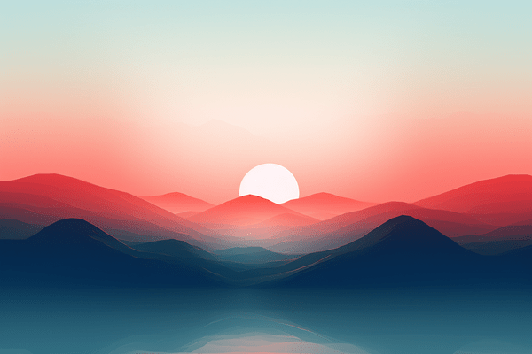 Illustration of Sun Rising Behind Layers of a Mountain Range