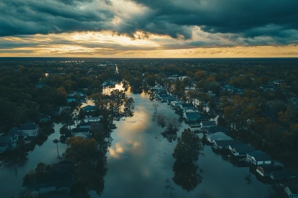 flooded residential neighborhood after a storm