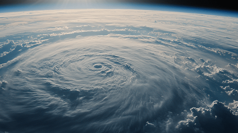 Top view of a hurricane from outer space