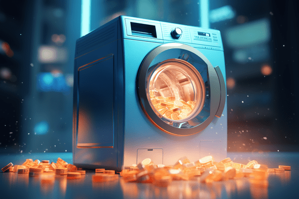 Coins being tumbled in washing machine