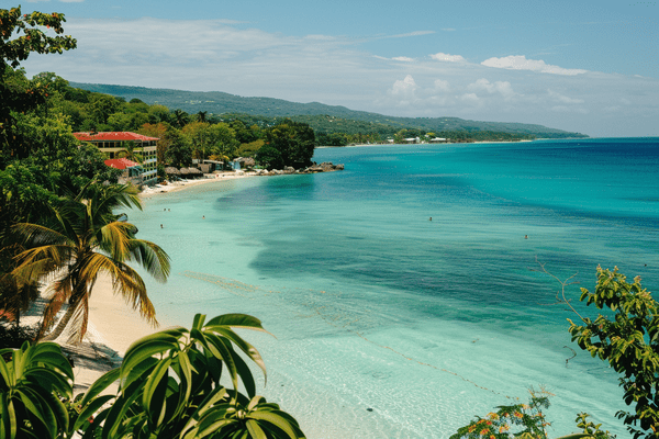 Bird's eye view of a hotel on the beach in Jamiaca