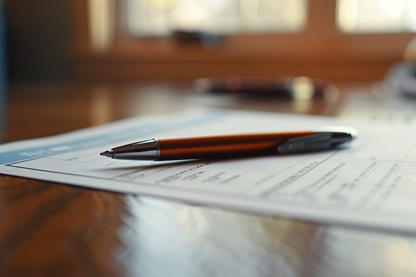 A pen resting on top of an application form on a desk.