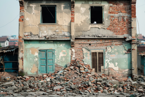 A building destroyed by an earthquake