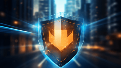 Illustration of a Shield Radiating Rays of Light with City Street in Background