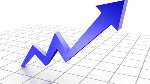 Jagged blue arrow going up on a graph