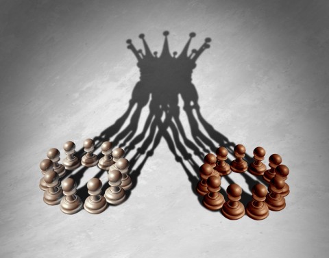 The shadows of two circles of 11 chess pawns each join to form a crown