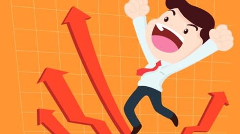 Happy Man On Rebounding Graph With Up Arrows