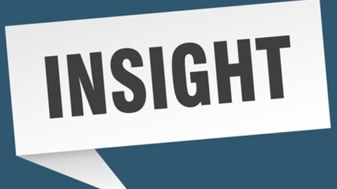 White speech bubble with the word insight in black letters on dark blue background