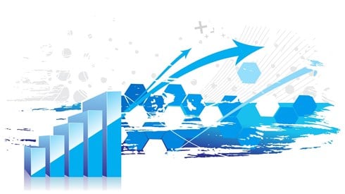 A 3D graph showing a rise in profits