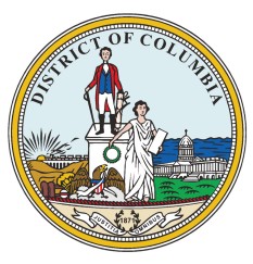 District of Columbia State Seal has Lady Justice hanging a wreath on a statue of George Washington